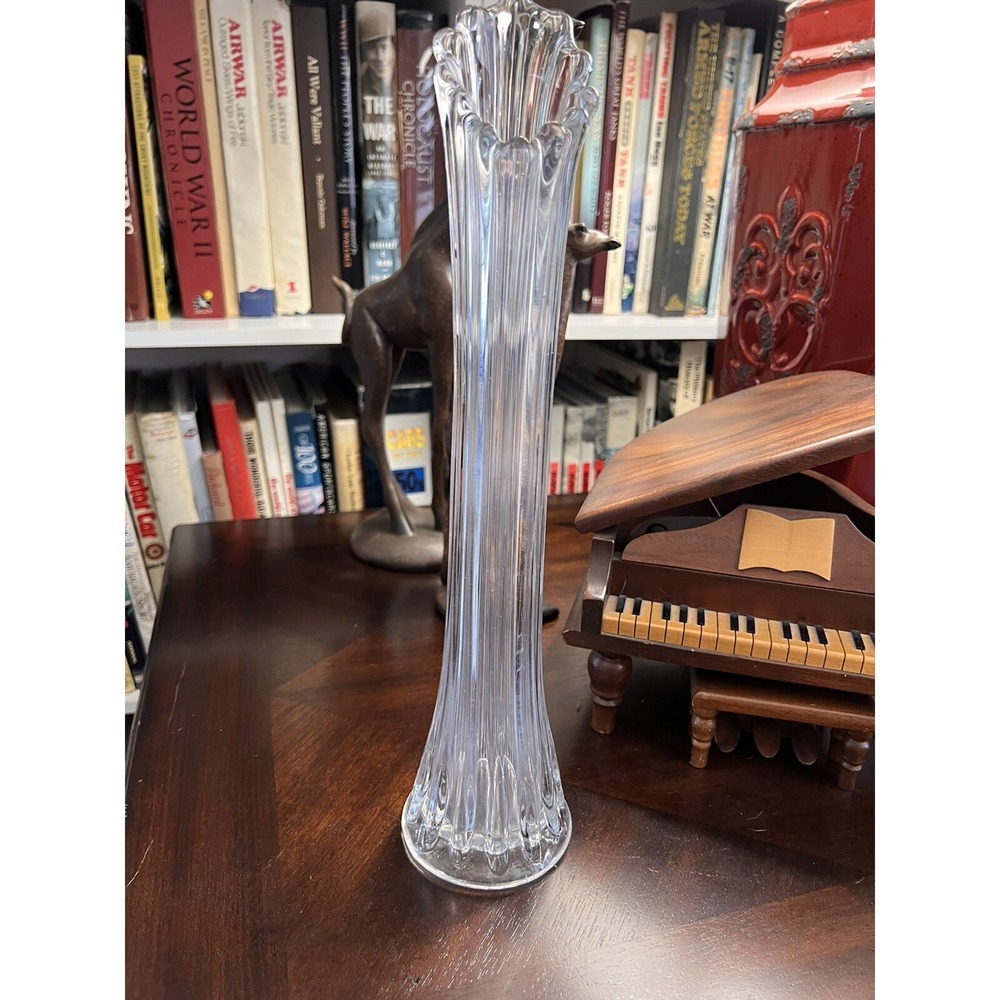 Vintage Clear Glass Vase 14" Ribbed Stretched Swung Glass Mcm